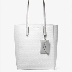 New Michael Kors Vincent Large Signature Logo Tote Bag with Coin Pouch Silver